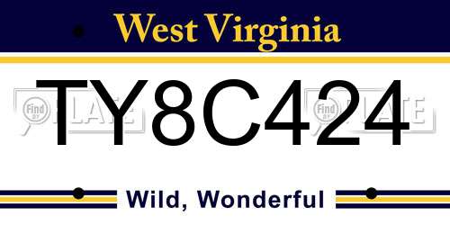 TY8C424 West Virginia License Plate