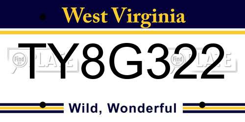 TY8G322 West Virginia License Plate