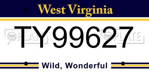 TY99627 West Virginia License Plate