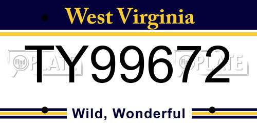TY99672 West Virginia License Plate