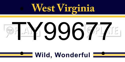 TY99677 West Virginia License Plate