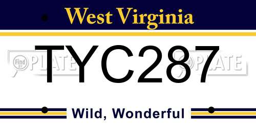 TYC287 West Virginia License Plate