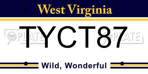 TYCT87 West Virginia License Plate