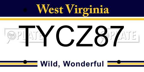 TYCZ87 West Virginia License Plate