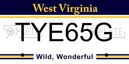TYE65G West Virginia License Plate