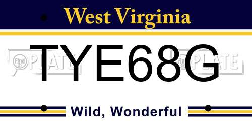 TYE68G West Virginia License Plate