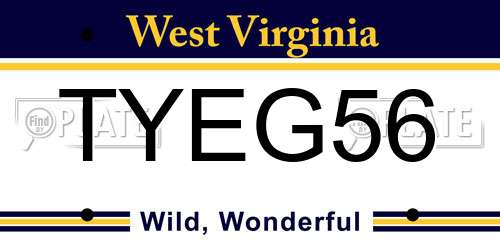 TYEG56 West Virginia License Plate