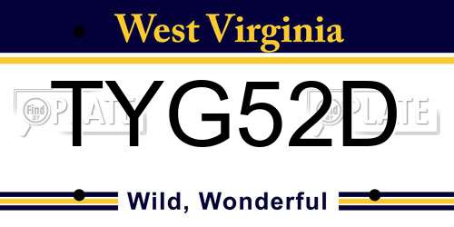 TYG52D West Virginia License Plate