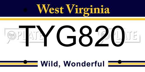 TYG820 West Virginia License Plate
