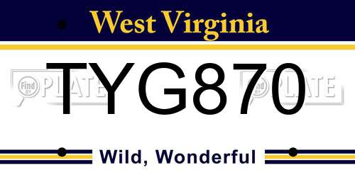 TYG870 West Virginia License Plate