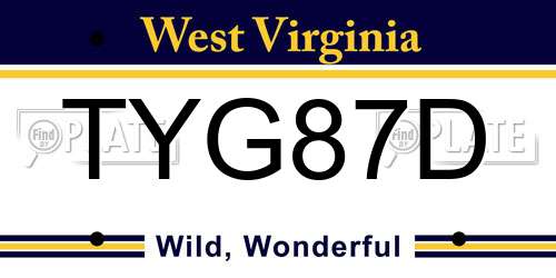 TYG87D West Virginia License Plate