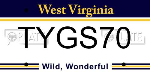 TYGS70 West Virginia License Plate