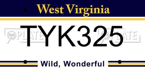 TYK325 West Virginia License Plate