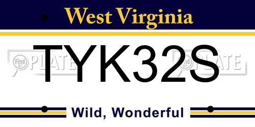 TYK32S West Virginia License Plate