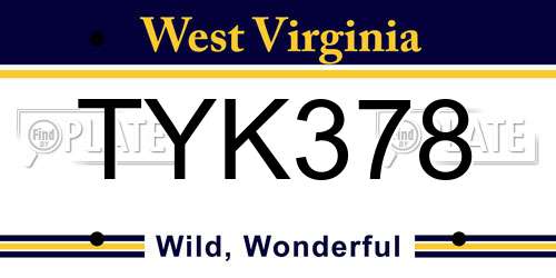 TYK378 West Virginia License Plate
