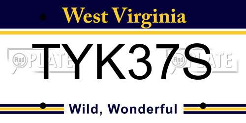 TYK37S West Virginia License Plate
