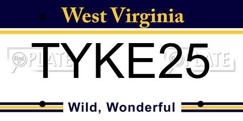 TYKE25 West Virginia License Plate