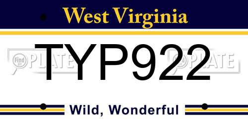 TYP922 West Virginia License Plate