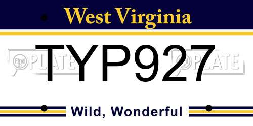 TYP927 West Virginia License Plate