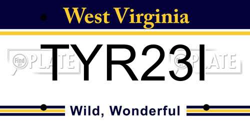 TYR23I West Virginia License Plate