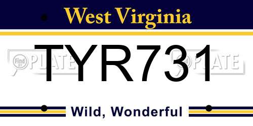 TYR731 West Virginia License Plate
