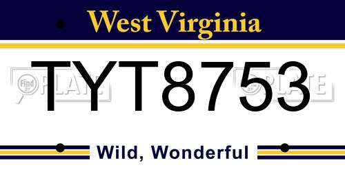 TYT8753 West Virginia License Plate