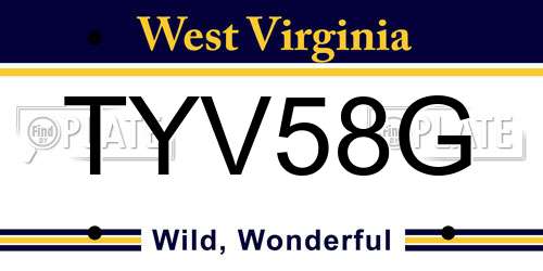 TYV58G West Virginia License Plate