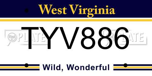 TYV886 West Virginia License Plate
