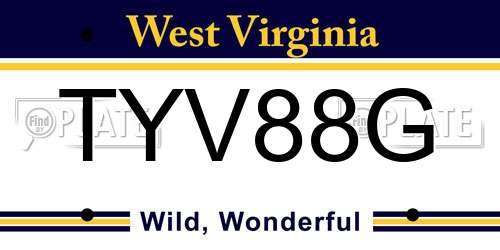 TYV88G West Virginia License Plate