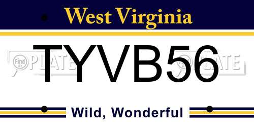 TYVB56 West Virginia License Plate