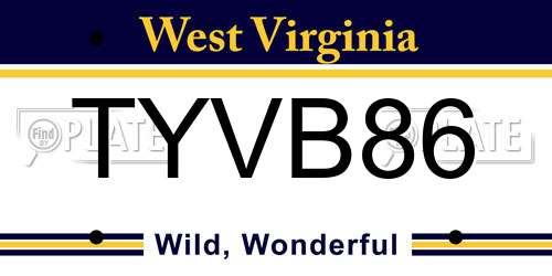 TYVB86 West Virginia License Plate