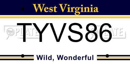 TYVS86 West Virginia License Plate