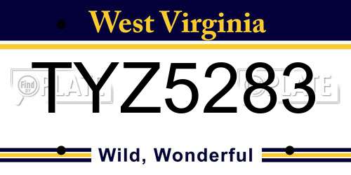 TYZ5283 West Virginia License Plate