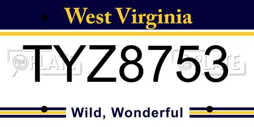TYZ8753 West Virginia License Plate