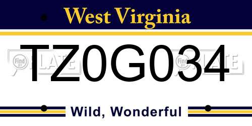 TZ0G034 West Virginia License Plate