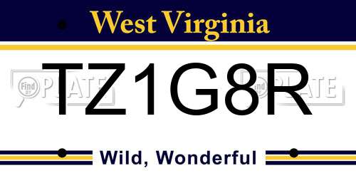 TZ1G8R West Virginia License Plate
