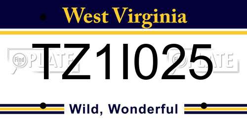 TZ1I025 West Virginia License Plate