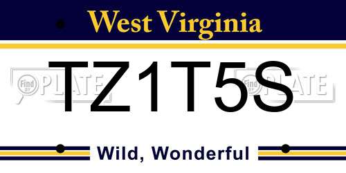 TZ1T5S West Virginia License Plate