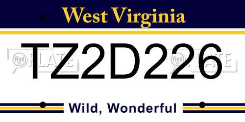 TZ2D226 West Virginia License Plate