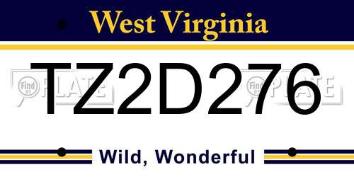 TZ2D276 West Virginia License Plate
