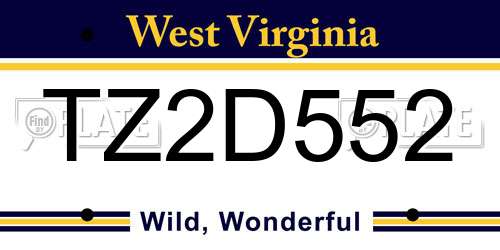TZ2D552 West Virginia License Plate