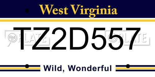 TZ2D557 West Virginia License Plate