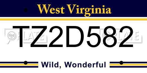 TZ2D582 West Virginia License Plate