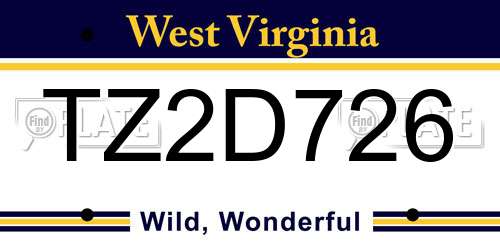 TZ2D726 West Virginia License Plate