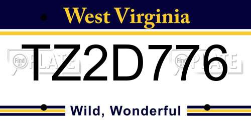 TZ2D776 West Virginia License Plate