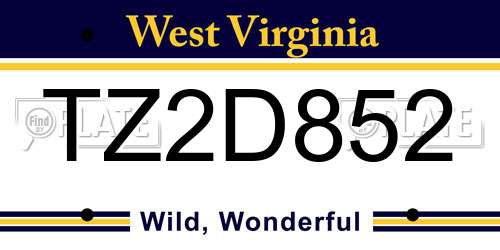 TZ2D852 West Virginia License Plate