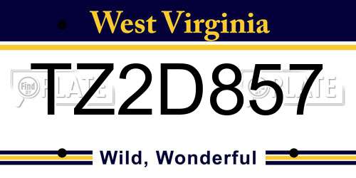 TZ2D857 West Virginia License Plate