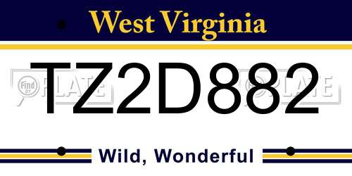 TZ2D882 West Virginia License Plate