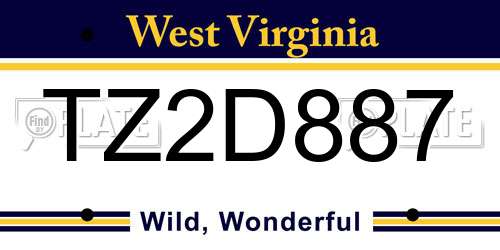 TZ2D887 West Virginia License Plate