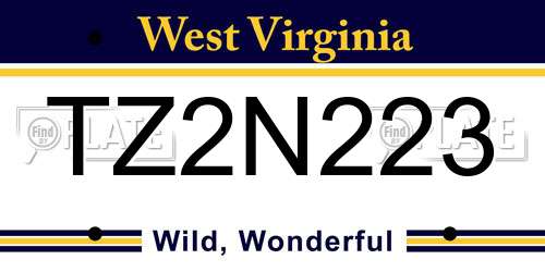 TZ2N223 West Virginia License Plate